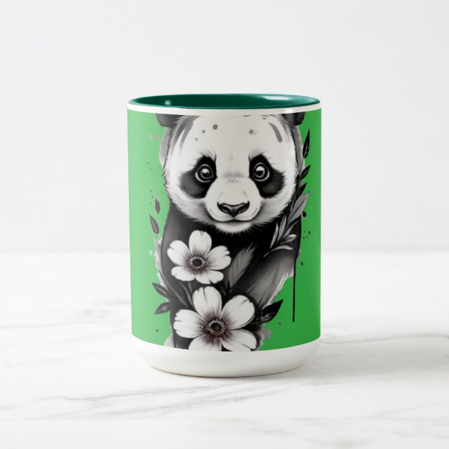Tasse 2 Couleurs Panda avec fleur (Centre)