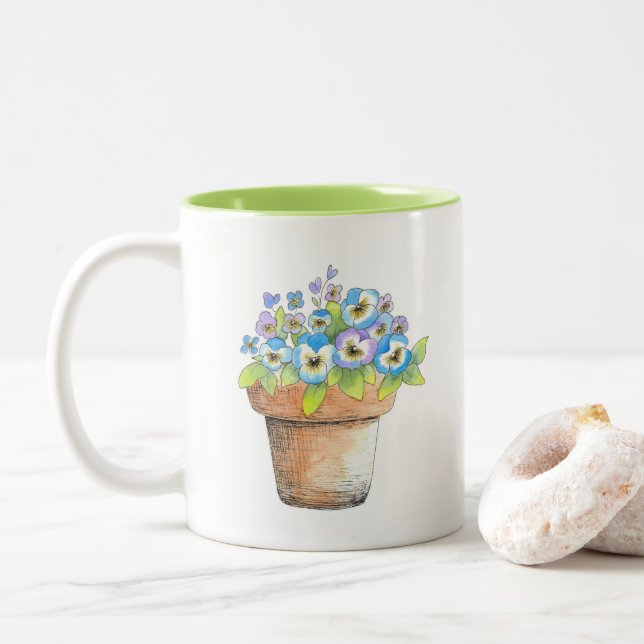 Tasse 2 Couleurs Panneaux aquarelle pointillés (Avec donut)