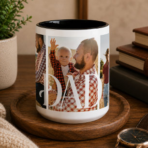 Tasse 2 Couleurs Papa a établi une photo de famille personnalisée