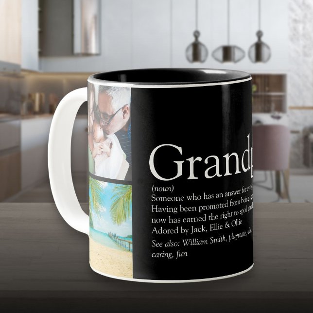 Tasse 2 Couleurs Papa Grand-père Papi Définition 4 Photo Noir (Grandpa Grandad Papa Definition 4 Photo Black Two-Tone Coffee Mug)