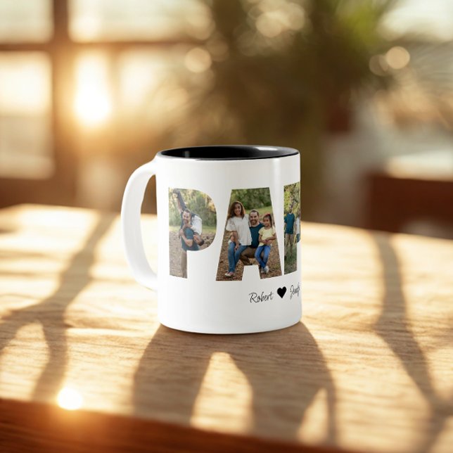 Tasse 2 Couleurs Papa Photo Collage, Cadeau de Fête des pères (Créateur téléchargé)