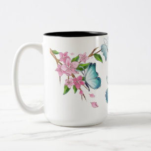 Tasse 2 Couleurs Papillon aquarelle et fleurs