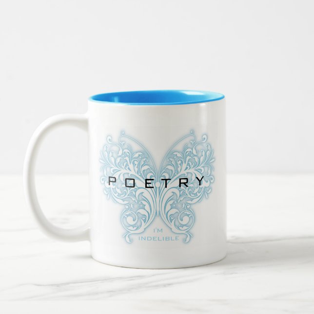 Tasse 2 Couleurs Papillon bleu de poésie - je suis indélébile (Gauche)