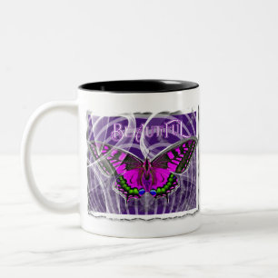 Tasse 2 Couleurs Papillon coloré encadré d'argent avec perles