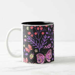 Tasse 2 Couleurs Papillon coloré et Fleurs Rose mignon