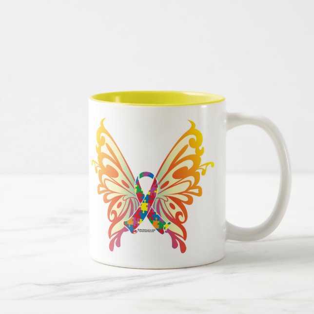 Tasse 2 Couleurs Papillon de ruban d'autisme (Droit)