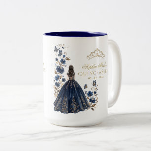 Tasse 2 Couleurs Papillon Floral Navy Or Couronne Quinceañera