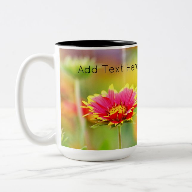 Tasse 2 Couleurs Papillon monarque sur Fleur rouge et jaune (Gauche)