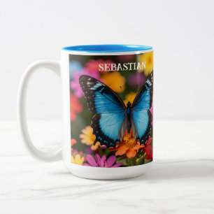Tasse 2 Couleurs Papillon Morpho Bleu Personnalisé Floral Botanique