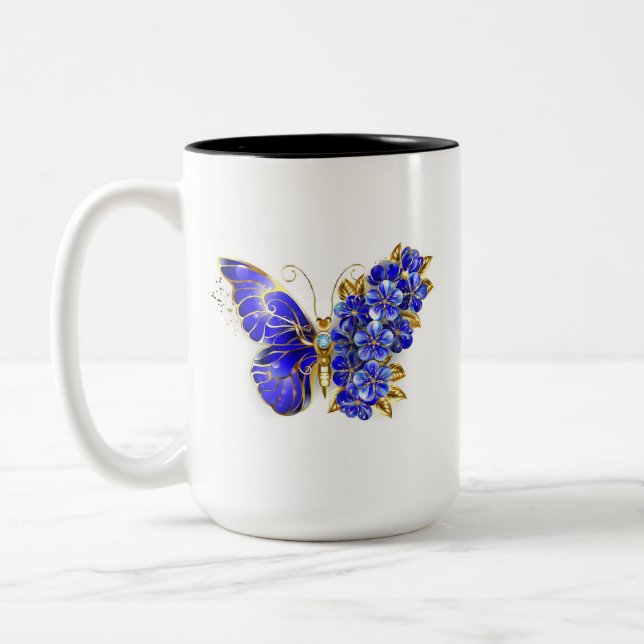 Tasse 2 Couleurs Papillon saphir à fleurs (Gauche)