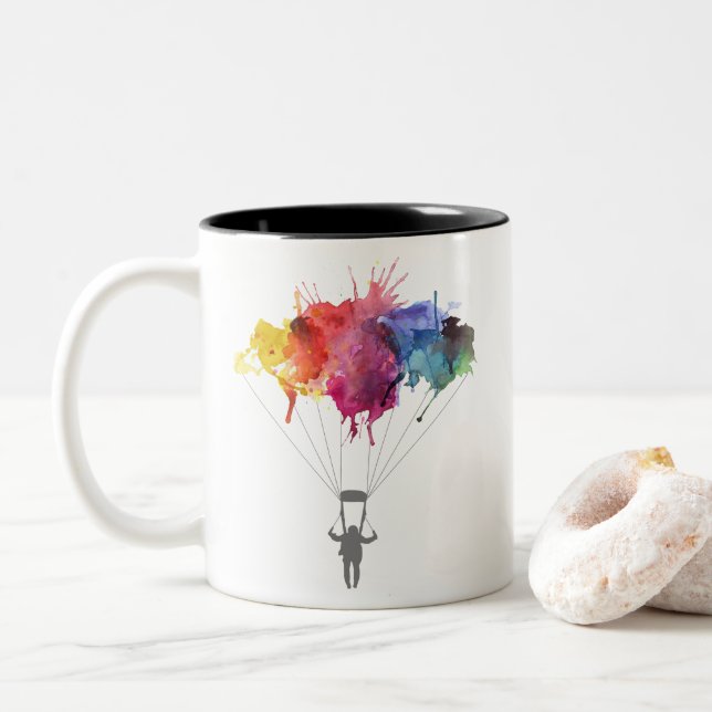 Tasse 2 Couleurs Parachutiste, parachute. Sport de parachutisme. (Avec donut)