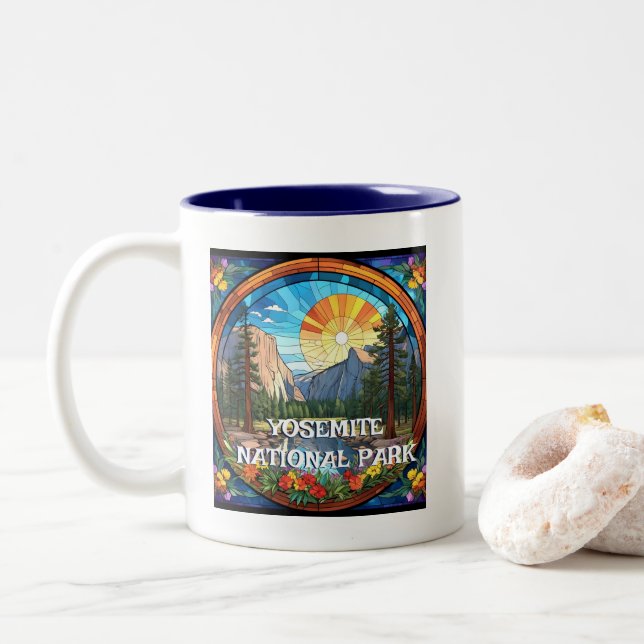Tasse 2 Couleurs Parc national du Yosemite Faux Tissu Verre Mosaïqu (Avec donut)