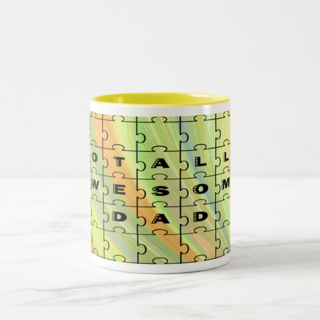 Tasse 2 Couleurs Parfait Puzzle Papa Jaune/Brown (Centre)