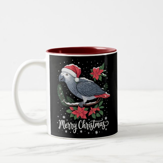 Tasse 2 Couleurs Parrot gris africain de Noël (Gauche)