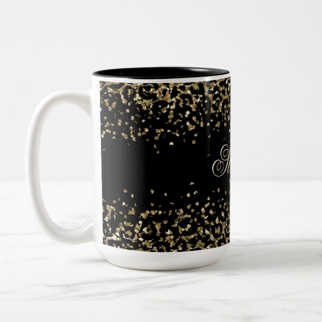 Tasse 2 Couleurs Parties scintillant Empreinte de léopard noir Mono (Gauche)
