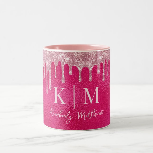Tasse 2 Couleurs Parties scintillant rose chaud glamour Initiales (Centre)