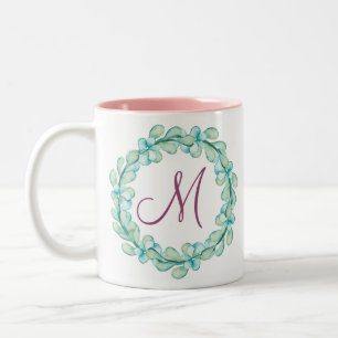 Tasse 2 Couleurs Pastel Aquarelle Eucalyptus Wreath Monogramme