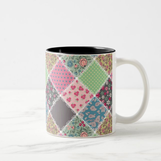 Tasse 2 Couleurs Pastel Floral Quilt Carré (Droit)