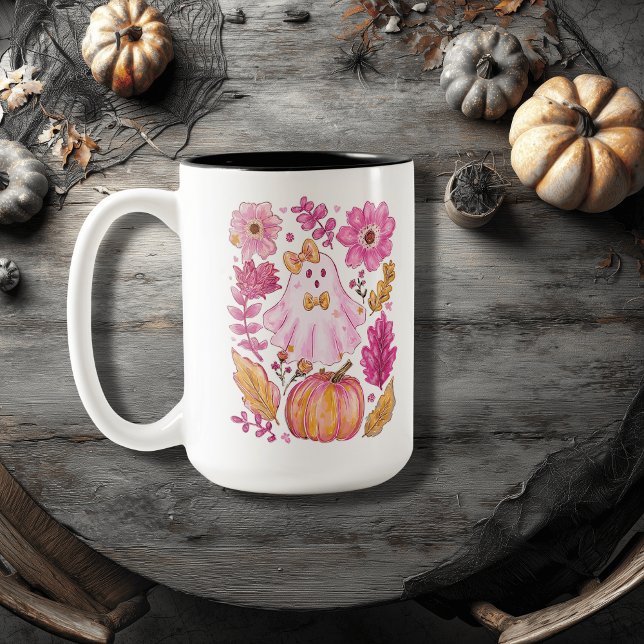 Tasse 2 Couleurs Pastel Pink Halloween Ghost (Créateur téléchargé)