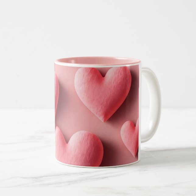Tasse 2 Couleurs Pastel Pink Heart Pattern Design (Devant droit)