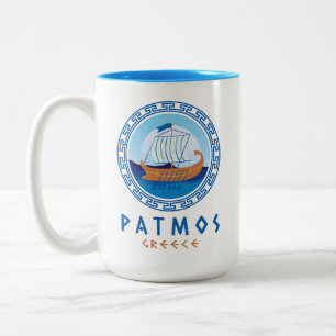 Tasse 2 Couleurs Patmos, Grèce Design de navires grecs