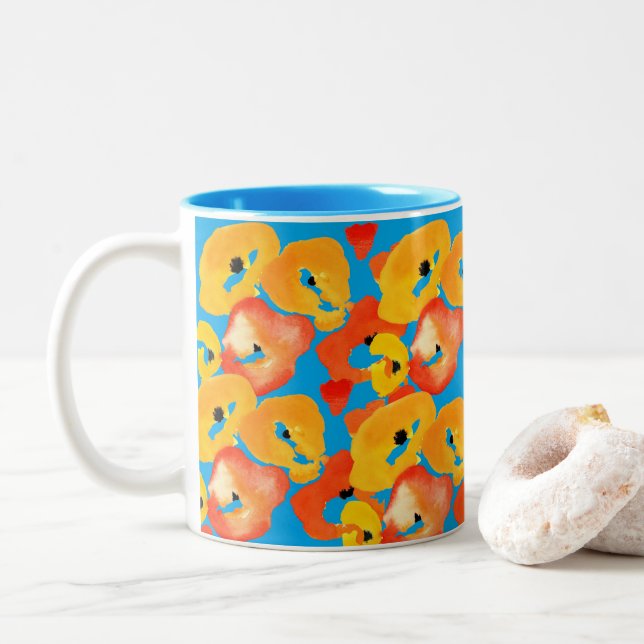 Tasse 2 Couleurs Pavot rouge et orange (Avec donut)