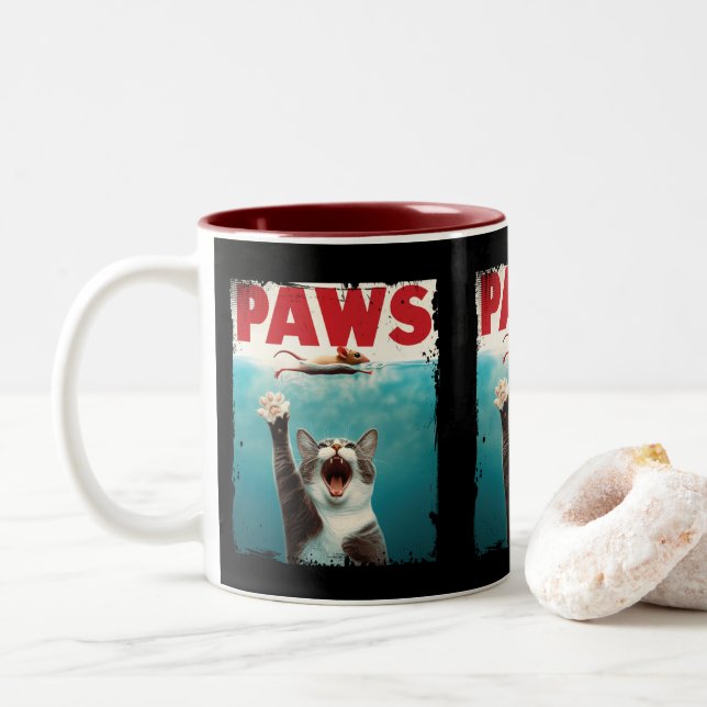 Tasse 2 Couleurs PAWS Parodie Souris Chat Humoristique Chat Chasse  (Avec donut)