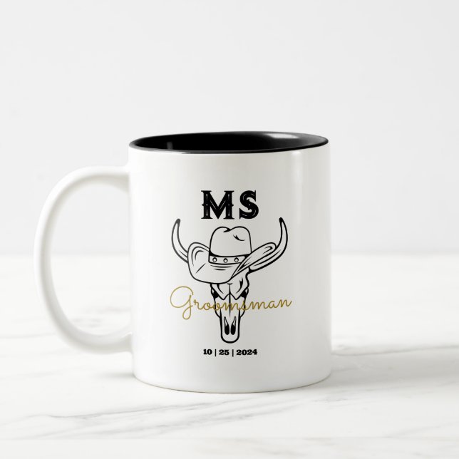 Tasse 2 Couleurs Pays Cowboy Personnalisé Groomsmen Monogramme (Gauche)