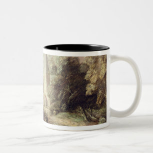 Tasse 2 Couleurs Paysage avec une église, cottage, villageois et