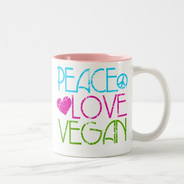 Tasse 2 Couleurs . Peace.Love.Vegan. (Droit)