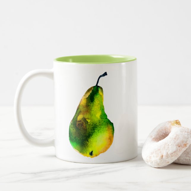 Tasse 2 Couleurs Pear art mignon aquarelle fruit (Avec donut)