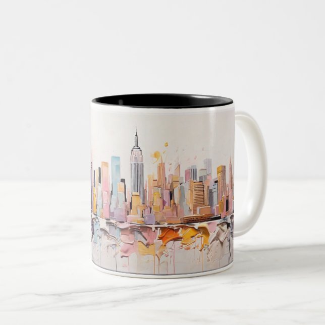 Tasse 2 Couleurs Peinture à l'huile de New York. (Devant droit)