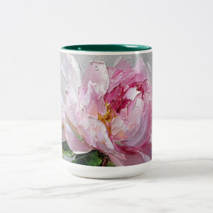 Tasse 2 Couleurs Peinture à l'huile élégante de pivoine rose à impa