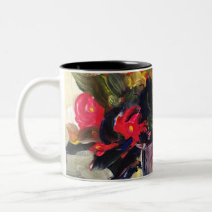 Tasse 2 Couleurs Peinture acrylique, fleurs rouges