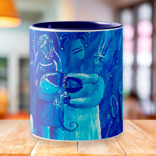 Tasse 2 Couleurs Peinture d'Art Contemporain Mariage Bleu