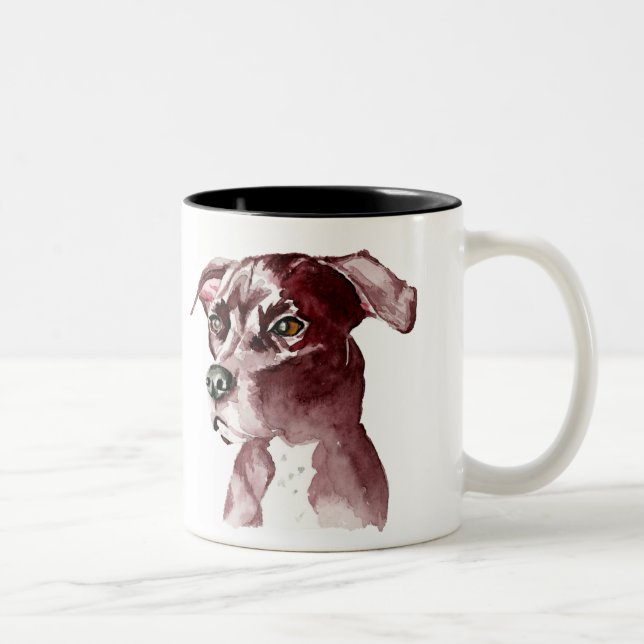 Tasse 2 Couleurs Peinture monochromatique d'aquarelle de chien de (Droit)