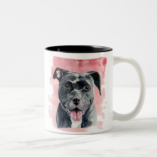 Tasse 2 Couleurs Peinture noire heureuse d'aquarelle de chien de (Droit)