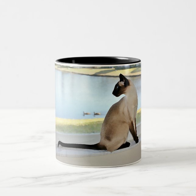 Tasse 2 Couleurs Peinture paisible de chat siamois (Centre)