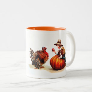 Tasse 2 Couleurs Pèlerin vintage et Turquie Thanksgiving Cadeau
