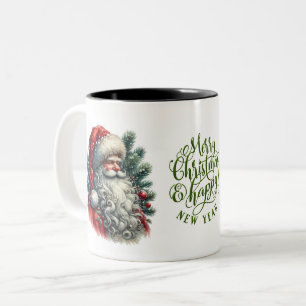 Tasse 2 Couleurs Père Noël affronte Joyeux Noël et Bonne Année