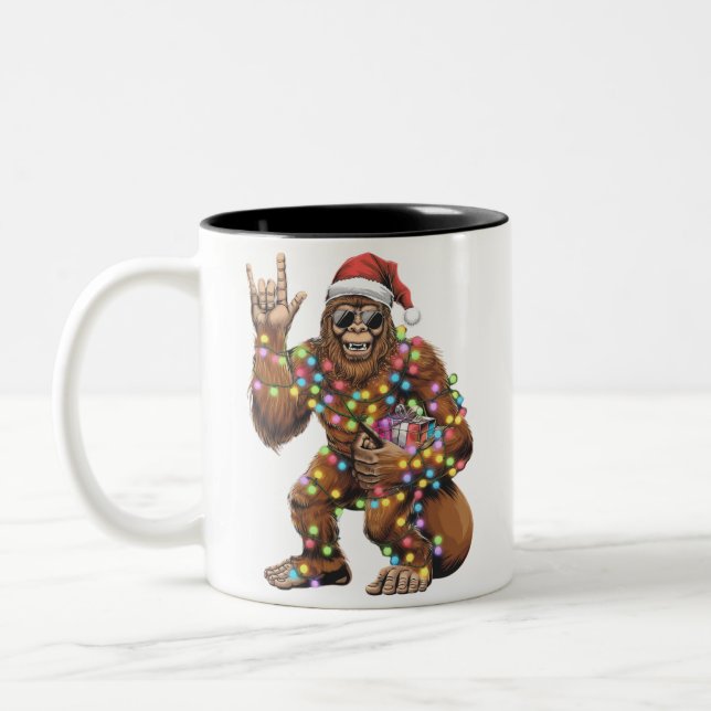Tasse 2 Couleurs Père Noël Bigfoot lumières de Noël Rock amusant (Gauche)