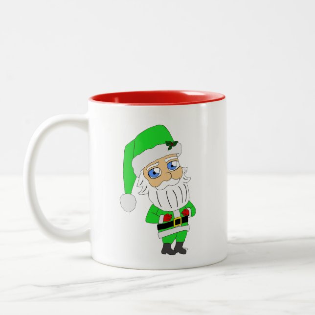 Tasse 2 Couleurs Père Noël chibi en costume vert (Gauche)