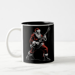 Tasse 2 Couleurs Père Noël jouant de la guitare rétro 90s Christmas