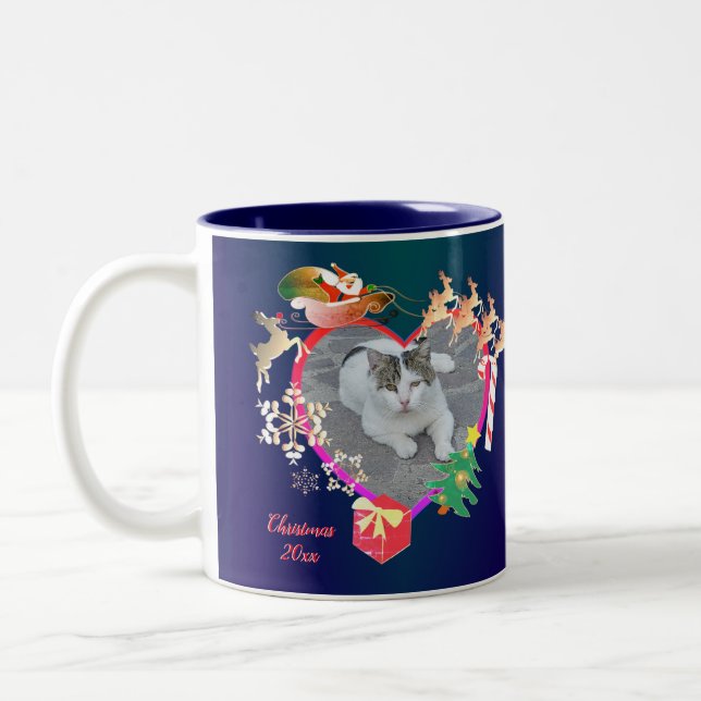 Tasse 2 Couleurs Père Noël Reindeer Photo Heart Frame (Gauche)