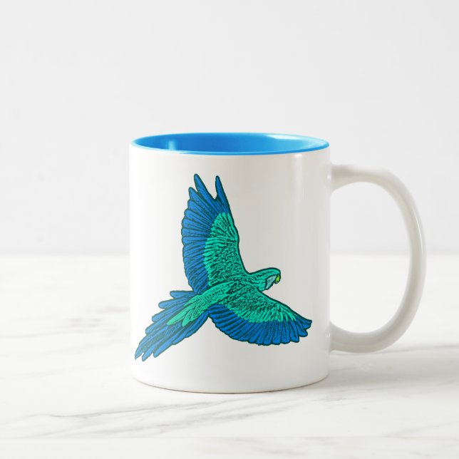 Tasse 2 Couleurs Perroquet en vol, Aqua et Bleu Cobalt (Droit)