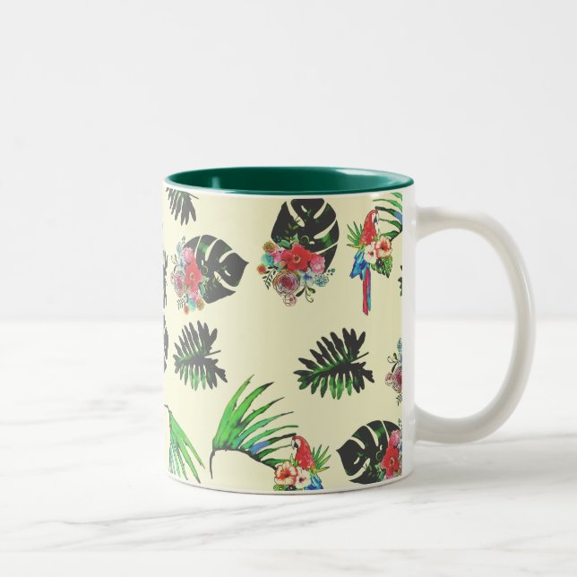 Tasse 2 Couleurs Perroquets tropicaux et Motif d'aquarelle florale (Droit)