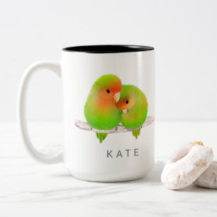 Tasse 2 Couleurs Perroquets verts personnalisés Lovebirds Oiseau B