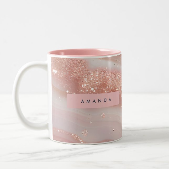Tasse 2 Couleurs Personalized Blush Rose Gold Marble Sparkle (Gauche)