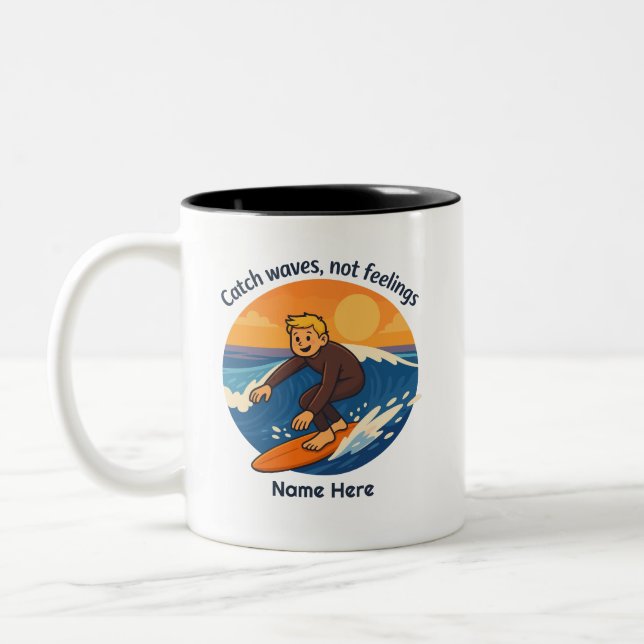 Tasse 2 Couleurs Personalized Catch Waves Not Feelings Surf (Gauche)