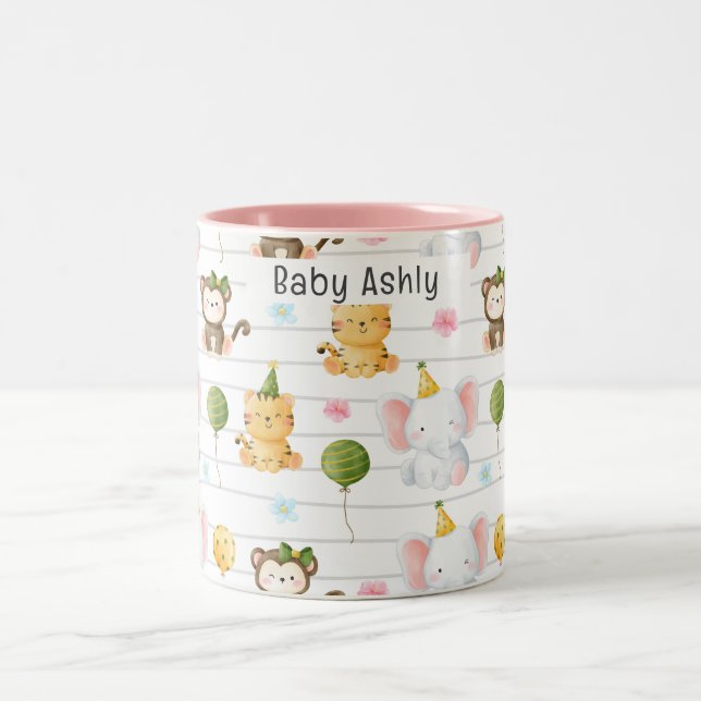 Tasse 2 Couleurs Personalized Cute Safari Animals Kids Name  (Centre)